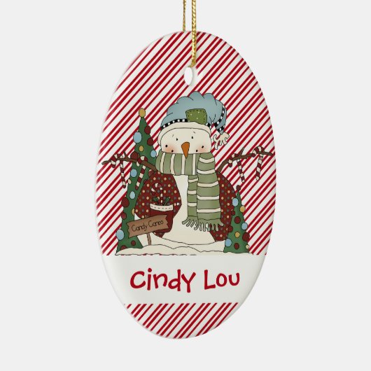 Kleine sneeuwjongens Candy Cane Snowman Cutie Keramisch Ornament (Rechts)