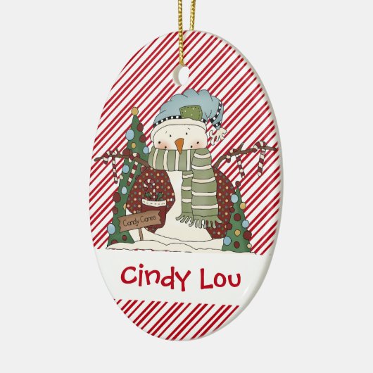 Kleine sneeuwjongens Candy Cane Snowman Cutie Keramisch Ornament (Links)