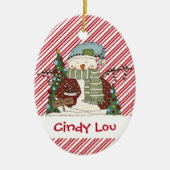 Kleine sneeuwjongens Candy Cane Snowman Cutie Keramisch Ornament (Voorkant)