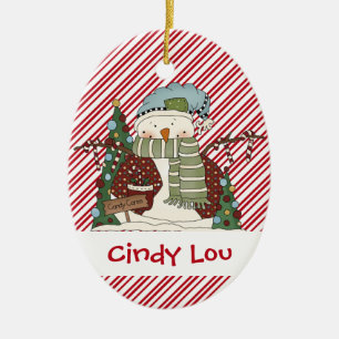 Kleine sneeuwjongens Candy Cane Snowman Cutie Keramisch Ornament