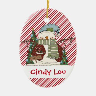 Kleine sneeuwjongens Candy Cane Snowman Cutie Keramisch Ornament