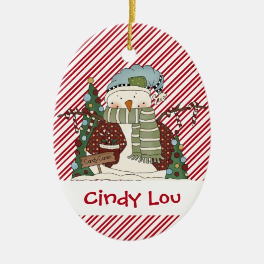 Kleine sneeuwjongens Candy Cane Snowman Cutie Keramisch Ornament (Voorkant)