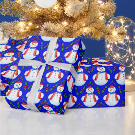 Kleine Sneeuwman Holly Berries Kerstmis Cadeaupapier