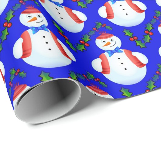 Kleine Sneeuwman Holly Berries Kerstmis Cadeaupapier (Rol Hoek)