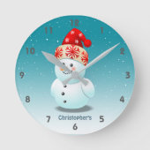 Kleine sneeuwman met kerstPet Ronde Klok (Voorkant)