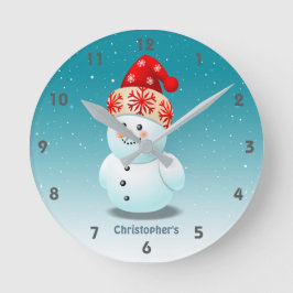 Kleine sneeuwman met kerstPet Ronde Klok