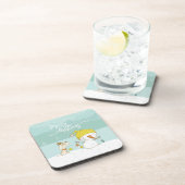 Kleine sneeuwpop en hond op kerst-winterscène bier onderzetter (Rechterzijde)