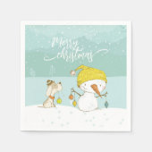 Kleine sneeuwpop en hond op kerst-winterscène servet (Voorkant)