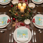 Kleine sneeuwpop en hond op kerst-winterscène servet