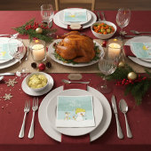 Kleine sneeuwpop en hond op kerst-winterscène servet