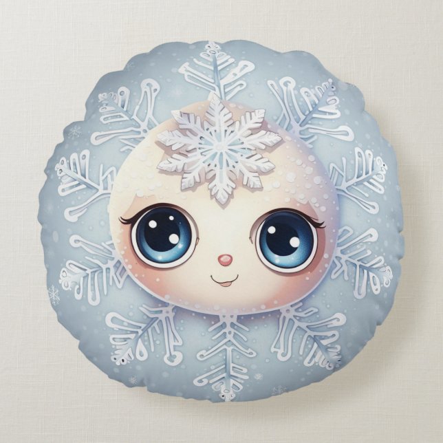 Kleine sneeuwvlok 1 rond kussen (Voorkant)