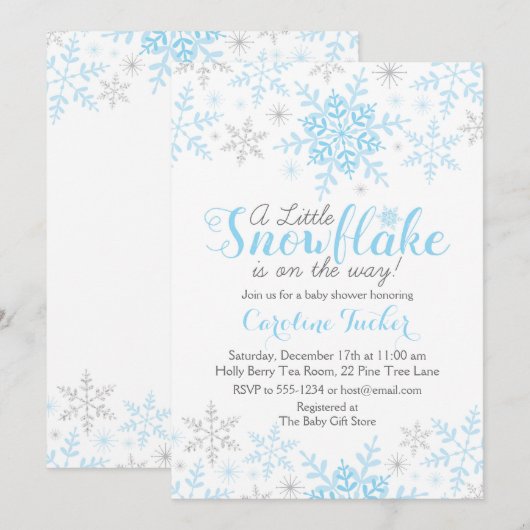 Kleine Sneeuwvlok Baby Jongen Douche Blauw Zilver Kaart (Voorkant / Achterkant)