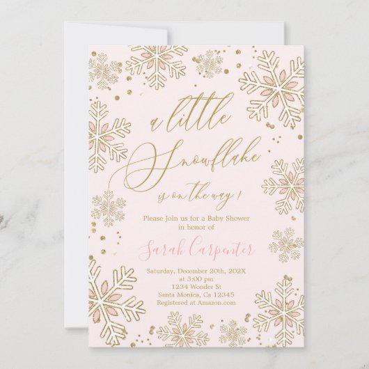 kleine sneeuwvlok baby shower Meisje uitnodiging (Voorkant)