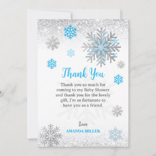 Kleine Sneeuwvlok Blauw Zilver Glitter Baby Shower Bedankkaart
