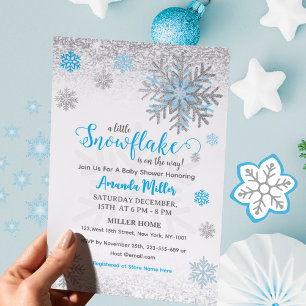 Kleine Sneeuwvlok Blauw Zilver Glitter Baby Shower Kaart