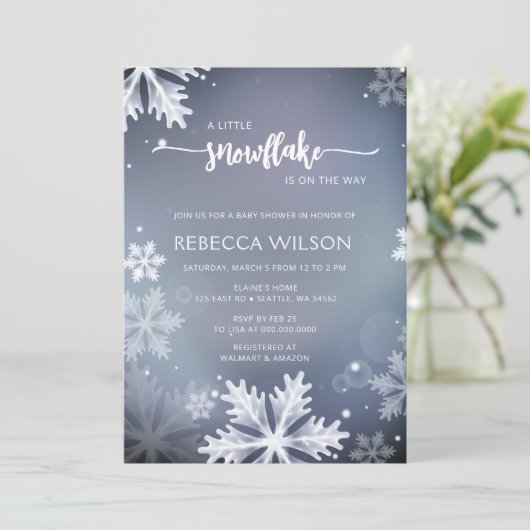 Kleine sneeuwvlok is op de weg jongen Baby shower Kaart (Staand voorkant)