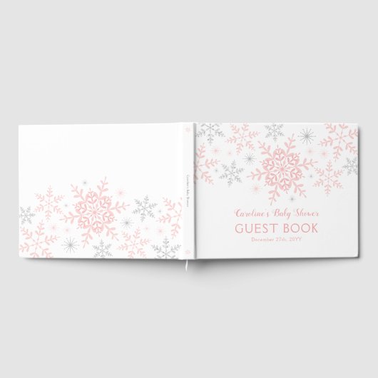 Kleine sneeuwvlok meisje Baby shower in roze zilve Gastenboek (Volledig)