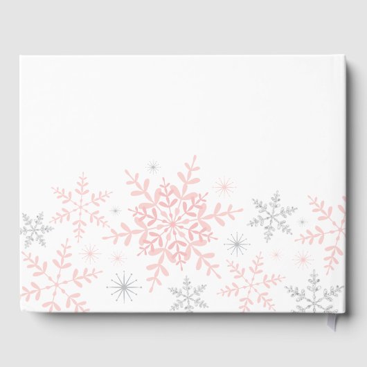 Kleine sneeuwvlok meisje Baby shower in roze zilve Gastenboek (Achterkant)