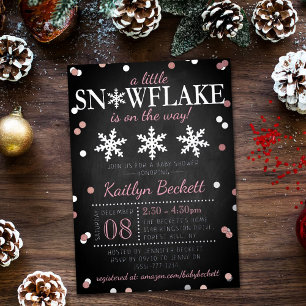 Kleine Sneeuwvlok Meisjes Winter Baby Shower Echt Folie Uitnodiging