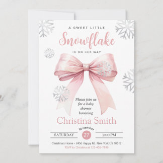 Kleine sneeuwvlok op de weg Pink Bow Baby shower Kaart