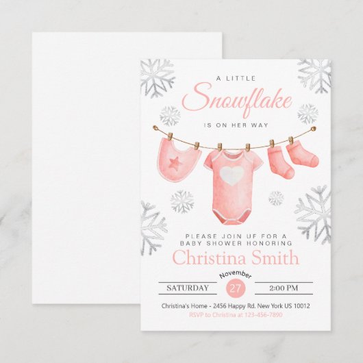 Kleine sneeuwvlok op de weg roze baby meisje douch kaart (Voorkant / Achterkant)