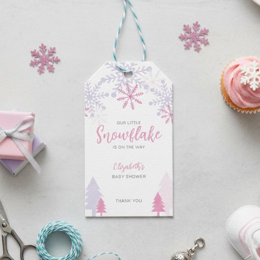 Kleine sneeuwvlok op weg Baby shower Winter Cadeaulabel