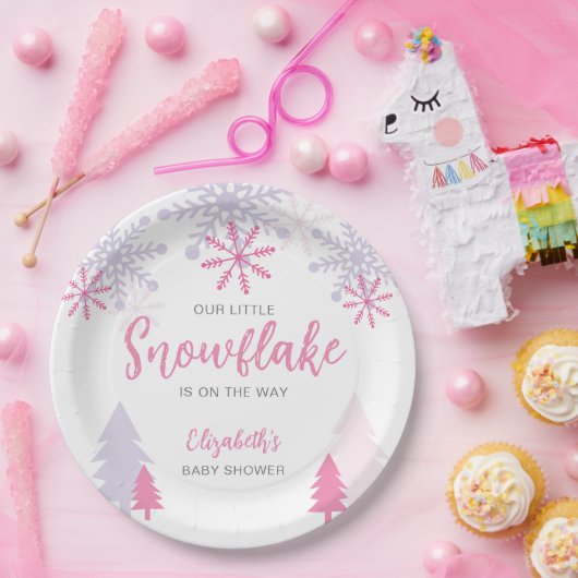 Kleine sneeuwvlok op weg Baby shower Winter Papieren Bordje (Feest)