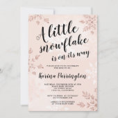 Kleine sneeuwvlok roos gouden roze script baby sho kaart (Voorkant)