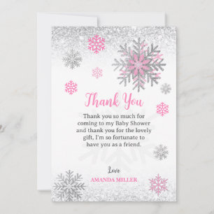 Kleine Sneeuwvlok Roze Zilver Glitter Baby Shower Bedankkaart
