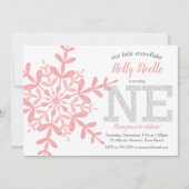 Kleine Sneeuwvlok Roze Zilveren Glitter 1e Verjaar Kaart (Voorkant)