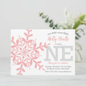 Kleine Sneeuwvlok Roze Zilveren Glitter 1e Verjaar Kaart (Staand voorkant)