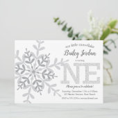 Kleine Sneeuwvlok Zilveren Glitter 1e Verjaardag Kaart (Staand voorkant)