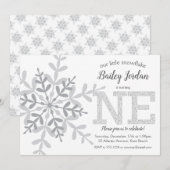 Kleine Sneeuwvlok Zilveren Glitter 1e Verjaardag Kaart (Voorkant / Achterkant)