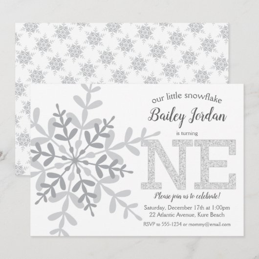 Kleine Sneeuwvlok Zilveren Glitter 1e Verjaardag Kaart (Voorkant / Achterkant)