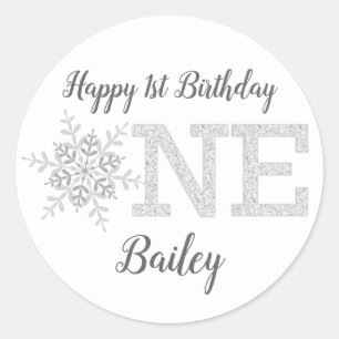 Kleine Sneeuwvlok Zilveren Glitter 1e Verjaardag Ronde Sticker