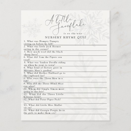kleine sneeuwvlokken baby shower rhyme quiz (Voorkant)