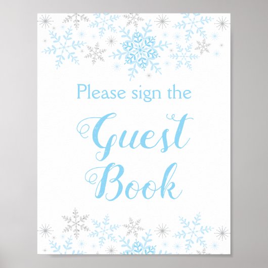 Kleine Snowflake Boy Baby shower Guest Book Sign. Poster (Voorkant)