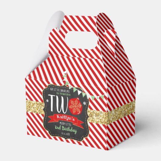 Kleine Snowflake die 2 draait! Eerste Kerstdag Bedankdoosjes (Voorkant Zijde)