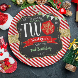 Kleine Snowflake die 2 draait! Eerste Kerstdag Papieren Bordje