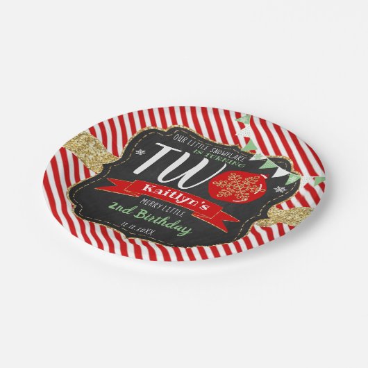 Kleine Snowflake die 2 draait! Eerste Kerstdag Papieren Bordje (Gekanteld)