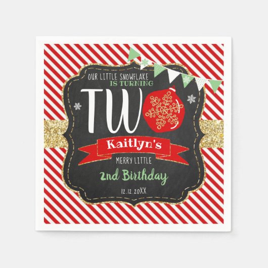 Kleine Snowflake die 2 draait! Eerste Kerstdag Servet (Voorkant)