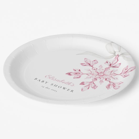 Kleine Snowflake roze Baby shower Papieren Bordje (Gekanteld)