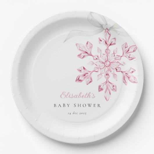 Kleine Snowflake roze Baby shower Papieren Bordje (Voorkant)