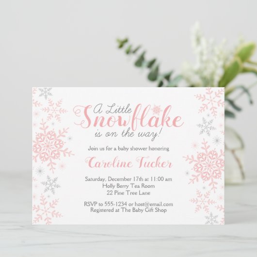 Kleine Snowflake roze Silver Glitter Baby shower Kaart