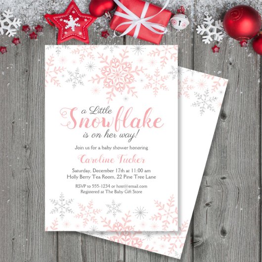 Kleine Snowflake roze Silver Glitter Baby shower Kaart