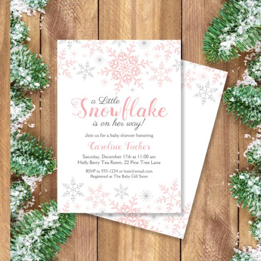 Kleine Snowflake roze Silver Glitter Baby shower Kaart