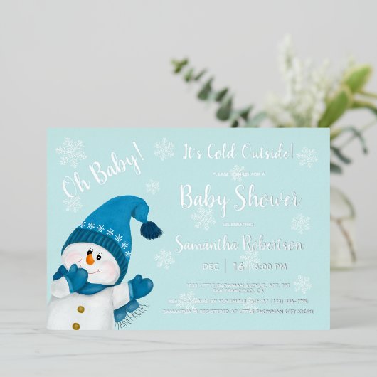 Kleine Snowman Het is koud buiten Baby shower Folie Uitnodiging (Staand Voorkant)
