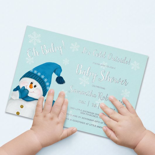 Kleine Snowman Het is koud buiten Baby shower Folie Uitnodiging