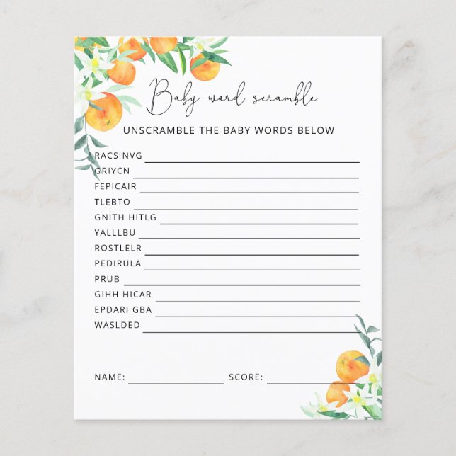 Kleine snuitje Word Scramble | BABY SHOWER (Voorkant)