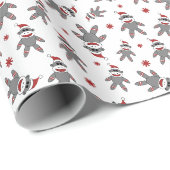 Kleine Sock Monkey Met Kerstman Hoed Kerstmis Cadeaupapier (Rol Hoek)